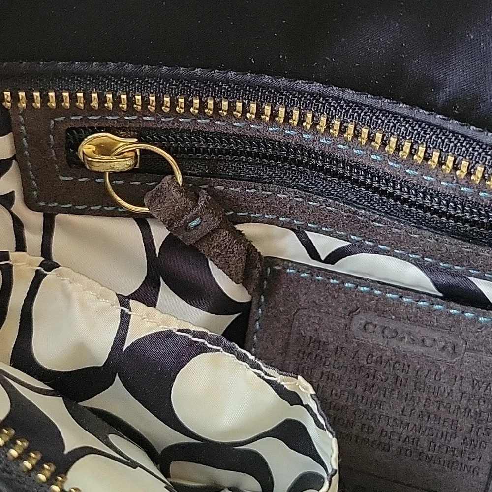 Coach Hampton Mini Nylon Shopper Tote Leather Dark Brown Leather Trim - Picture 10 of 16